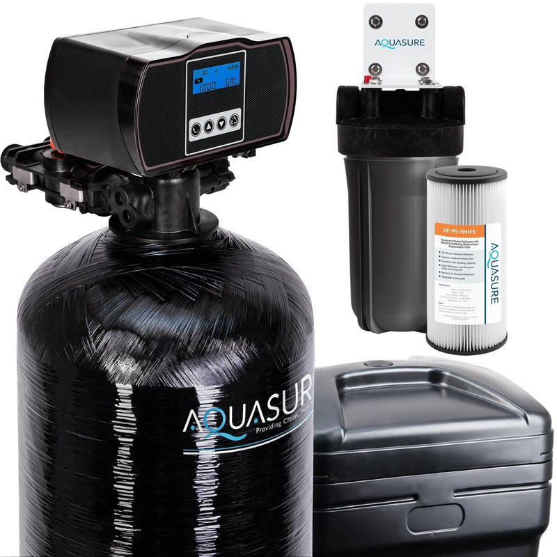 Aquasure Harmony Series | 64,000 Grains Water Softener w/ Fine Mesh Resin and Pleated Sediment Filter