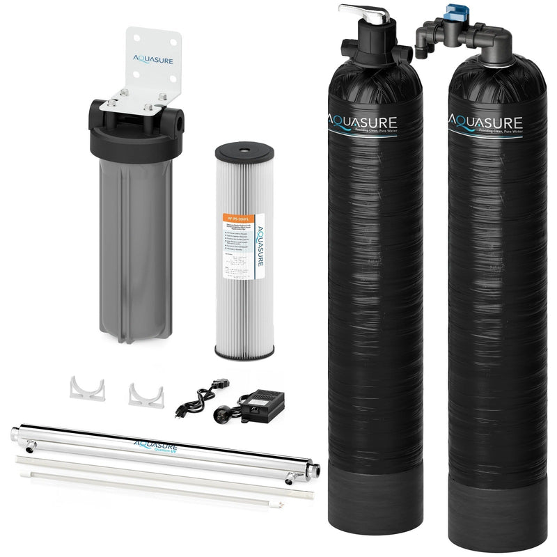 Serene Series | 15 GPM Salt-Free Conditioning, Whole House Water Treatment System, Pleated Sediment Pre-Filter and UV Sterilizer