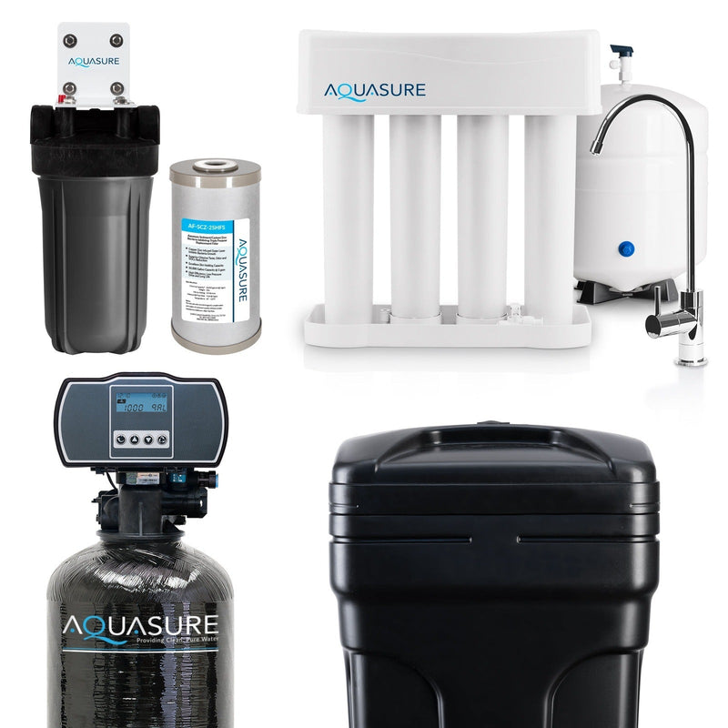 Aquasure Signature Pro | Whole House Water Filter Bundle with 32,000 Grains Softener, 75 GPD Reverse Osmosis System & Triple Purpose Pre-Filter