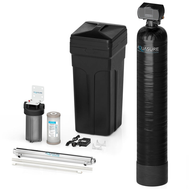 Aquasure Signature Series | 32,000 Grains Water Softener with 8 GPM Quantum UV Sterilizer System and Triple Purpose Carbon Pre-Filter